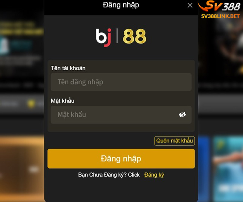 Biểu mẫu đăng nhập vào nhà cái bj88