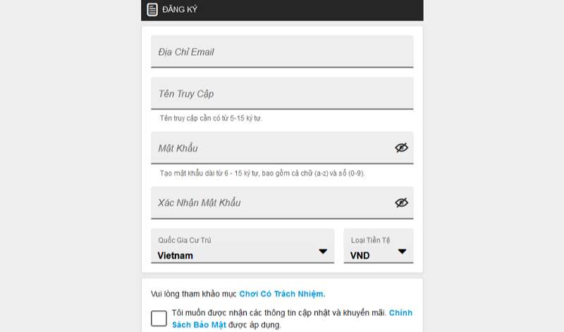Các thao tác đăng ký tài khoản cá cược không quá phức tạp