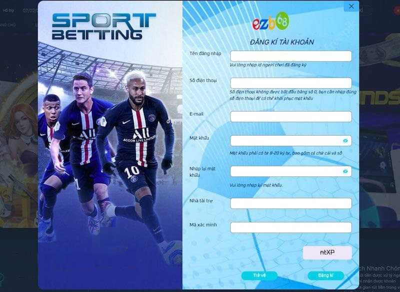 Hoàn thành form đăng ký tài khoản theo yêu cầu của EZB68