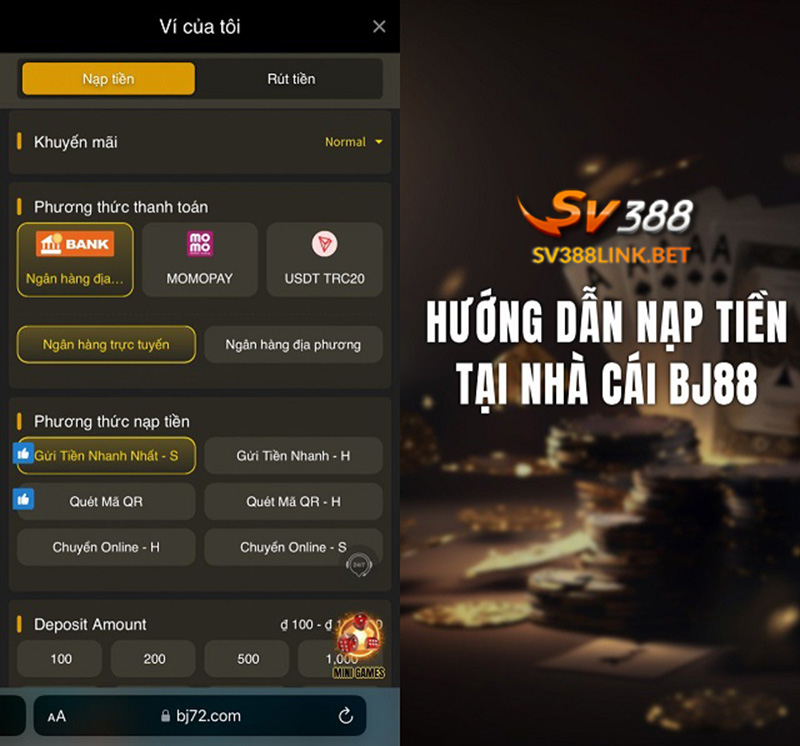 Phương thức nạp tiền bj88