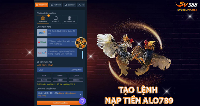 Tạo lệnh nạp tiền alo789